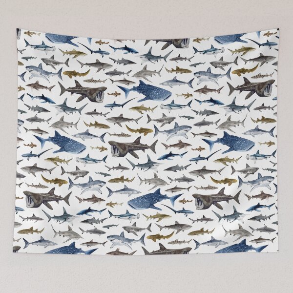 Item preview, SHARKS poster with names 2025-white  designed and sold by BEATRIZ ABAITUA.