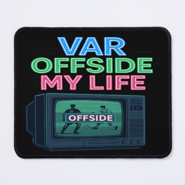 Item preview, VAR Offside My Life Retro Football Tee | Funny Neon Soccer Fan Design designed and sold by POD DYNASTY | Original Print On Demand T-Shirt Graphics.