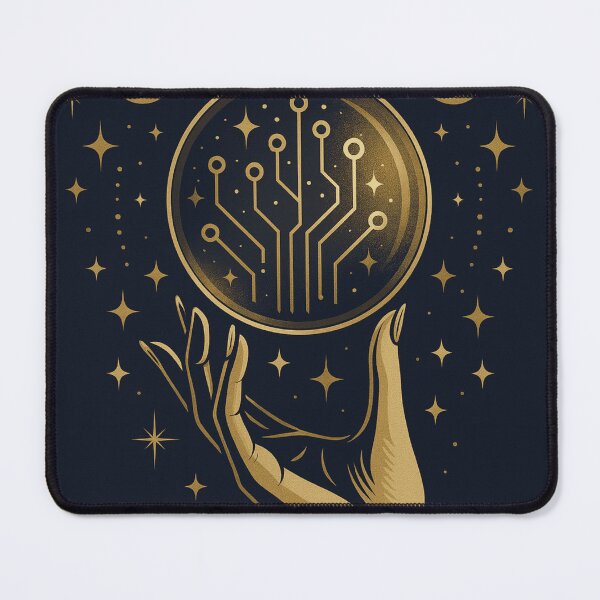 Item preview, Tech Divination – Golden Hand Holding Cyber Circuit Crystal Ball designed and sold by ShivaniiD.