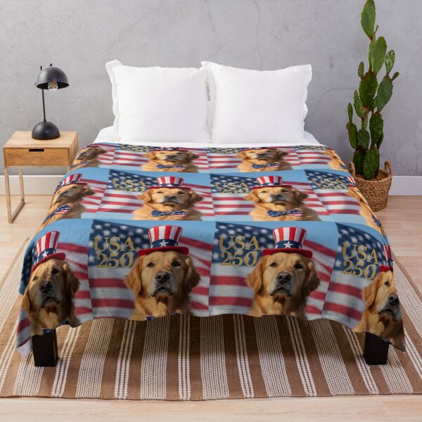 Item preview, Patriotic Golden Retriever USA 250 – American Flag Dog with Hat and Bow Tie designed and sold by VibranPalette.