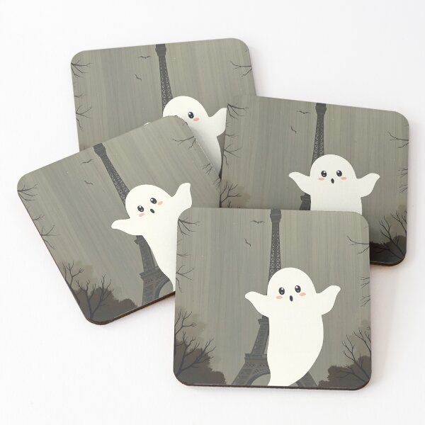Item preview, Halloween Ghost in Paris – Eerie Full Moon Night in Grey Tones designed and sold by EmeraldeaArt.