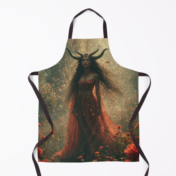 Artikelvorschau, Kunstdruck „Gehörnte, purpurrote Göttin“ – Fantasy-Design mit dunkelrotem Blumenfeld entworfen und verkauft von David R Sawin The Architects Of Eden.