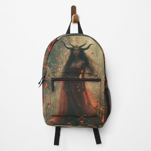 Artikelvorschau, Kunstdruck „Gehörnte, purpurrote Göttin“ – Fantasy-Design mit dunkelrotem Blumenfeld entworfen und verkauft von Eden Underground Radio (Official Merch).
