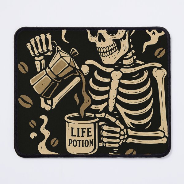 Item preview, Life Potion – Skeleton Pouring Coffee from Moka Pot Vintage Design designed and sold by ShivaniiD.