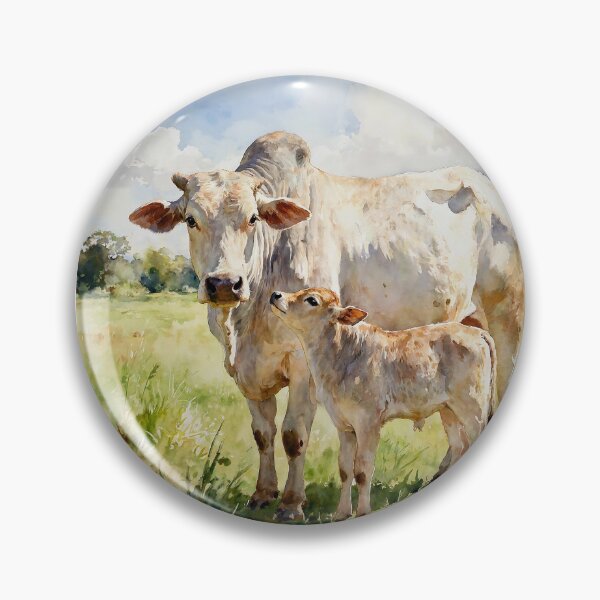 Item preview, Brahman Cow And Calf In Watercolors designed and sold by Oldetimemercan.