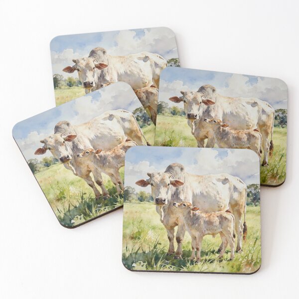 Item preview, Brahman Cow And Calf In Watercolors designed and sold by Oldetimemercan.
