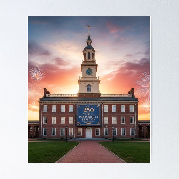 Item preview, American Heritage 250th Anniversary Freedom Landmark Sunset Design designed and sold by VibranPalette.