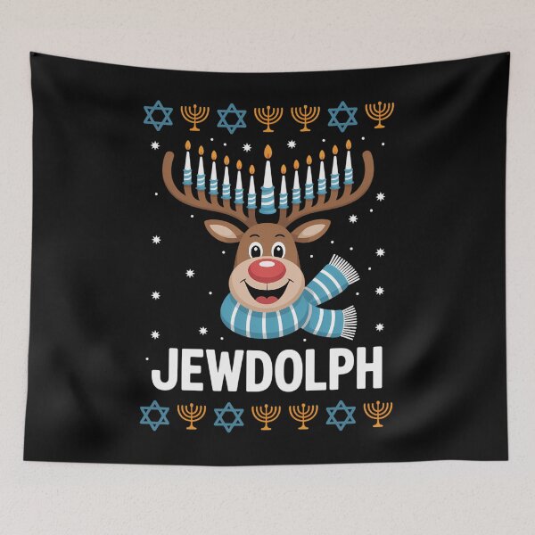 Item preview, Jewdolph Ugly Hanukkah Sweater Reindeer Menorah Chanukah designed and sold by PunkNation-Arts.