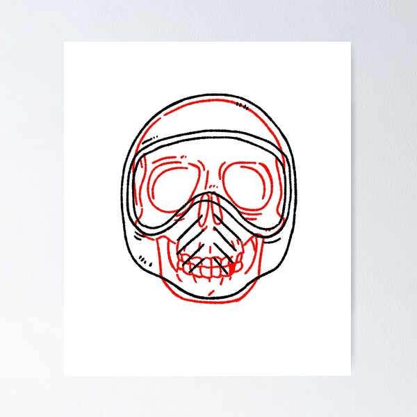Artikelvorschau, Handgezeichnete minimalistische Umrissgrafik eines Totenkopfhelms entworfen und verkauft von RNASstuff.