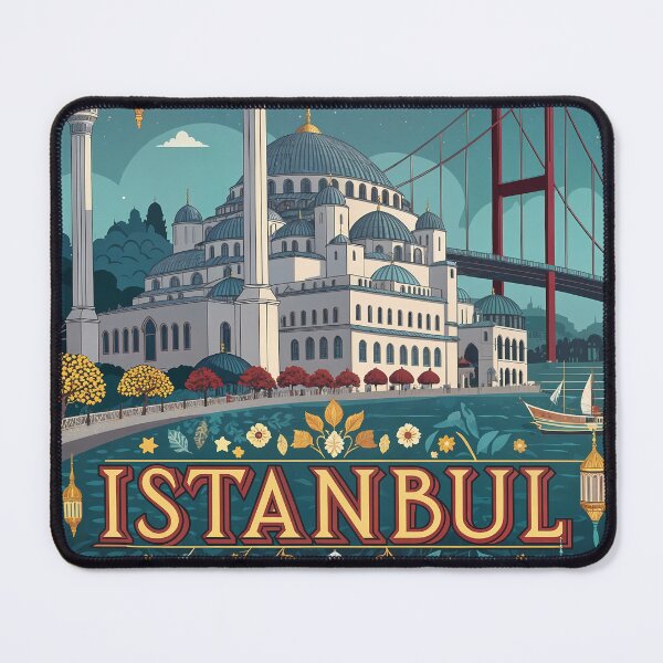 Item preview, Istanbul Travel Poster - Blue Mosque, Bosphorus Bridge & Turkish Lanterns Night Scene designed and sold by Witsprings.