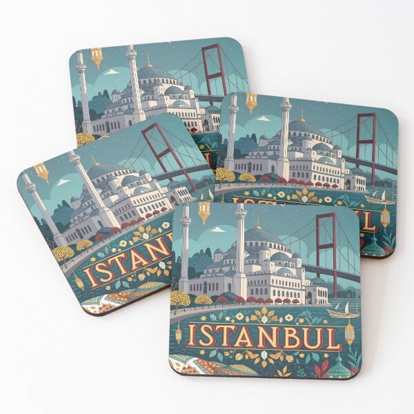 Item preview, Istanbul Travel Poster - Blue Mosque, Bosphorus Bridge & Turkish Lanterns Night Scene designed and sold by Witsprings.