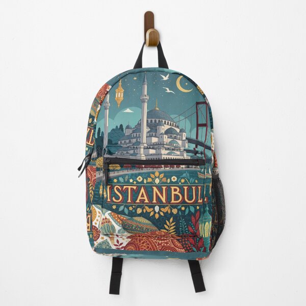 Item preview, Istanbul Travel Poster - Blue Mosque, Bosphorus Bridge & Turkish Lanterns Night Scene designed and sold by Witsprings.