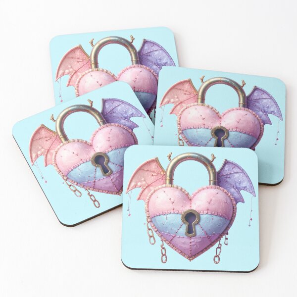 Item preview, Stitched Pastel Goth Heart Lock with Demon Wings designed and sold by AOG-DESIGNS.