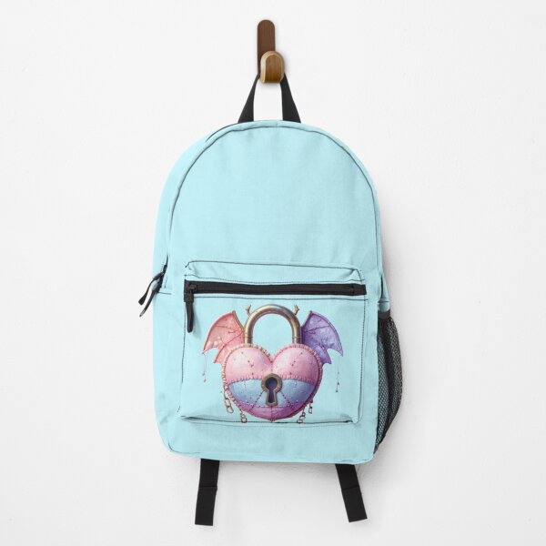 Item preview, Stitched Pastel Goth Heart Lock with Demon Wings designed and sold by AOG-DESIGNS.