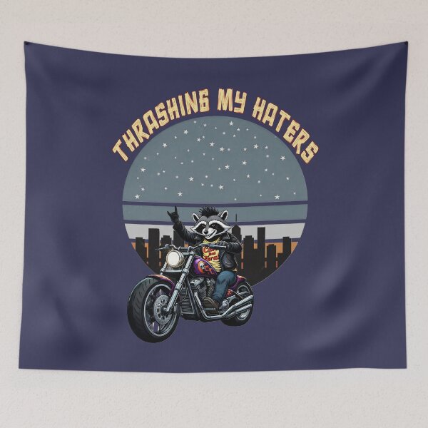 Item preview, Thrashing My Haters – Cool Biker Raccoon designed and sold by SidTastic .