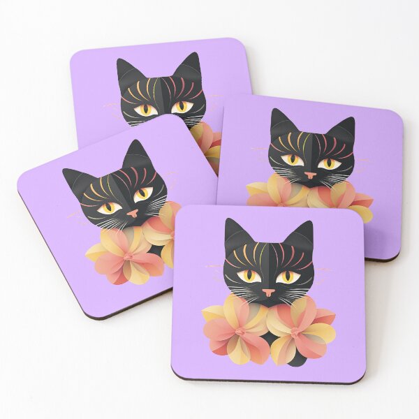 Item preview, Cat in Floral Elegance - Chic Black and Yellow with Abstract Botanicals designed and sold by PaintbrushPlace.