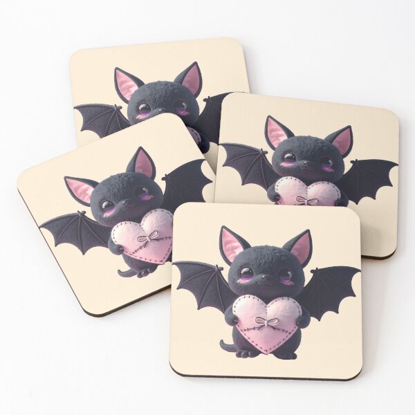 Item preview, Kawaii Black Bat Holding Stitched Pink Heart designed and sold by AOG-DESIGNS.