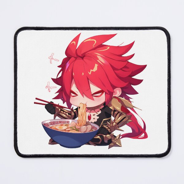 Item preview, Karna Red Lancer Chibi Anime Boy Eating Ramen Fiercely from Fate Grand Order designed and sold by Raslbazola.