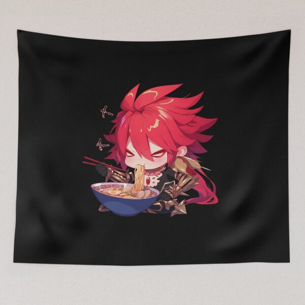 Item preview, Karna Red Lancer Chibi Anime Boy Eating Ramen Fiercely from Fate Grand Order designed and sold by Raslbazola.