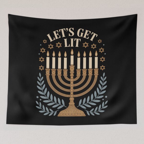 Item preview, Hanukkah Lets Get Lit Menorah Hebrew Jewish Holiday designed and sold by HellD3vil-Art.