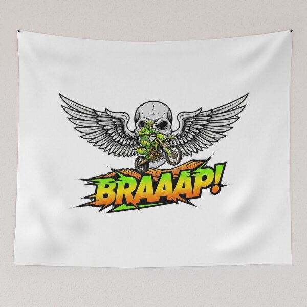 Item preview, BRAAAP! Winged Skull Motocross Enduro Rider Funny Engine Noise Neon designed and sold by DibuHumor.