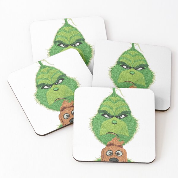 Item preview, Grinch Embroidery Style with Cute Dog Christmas Sticker designed and sold by Hadley Murphy.