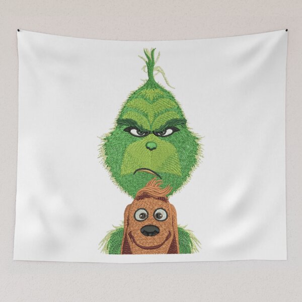 Item preview, Grinch Embroidery Style with Cute Dog Christmas Sticker designed and sold by Hadley Murphy.