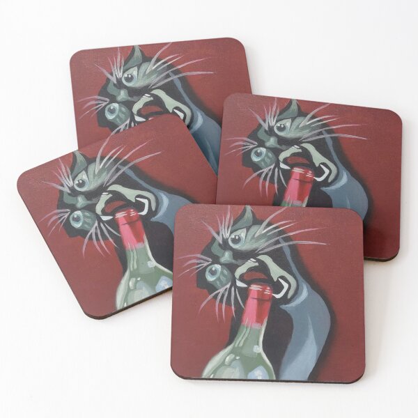 Item preview, Funny Cat with Wine Bottle — Whimsical Painting designed and sold by Lazy Planet.