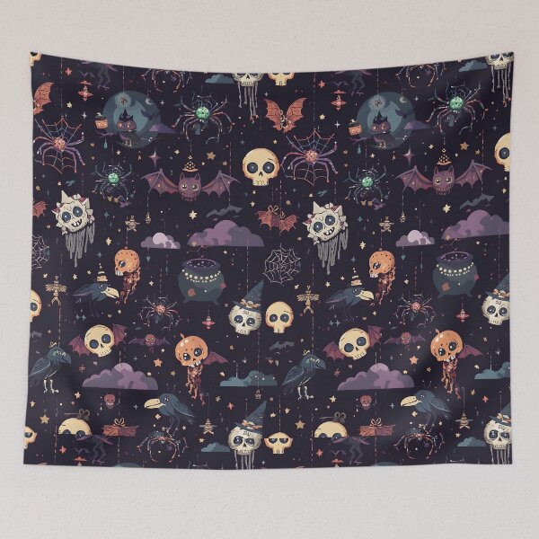 Item preview, Dark Goth Spooky Night: Raven and Skulls Pattern designed and sold by MoonlitDoodles1.