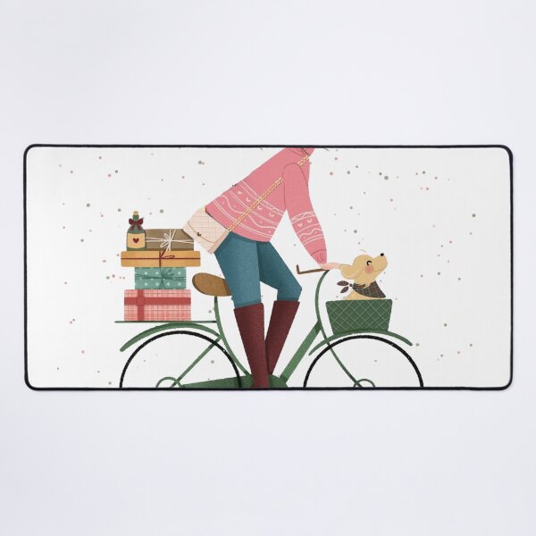 Item preview, Girl Cycling with Her Dog and Many Christmas Presents on a Bike designed and sold by SnorgleKip.