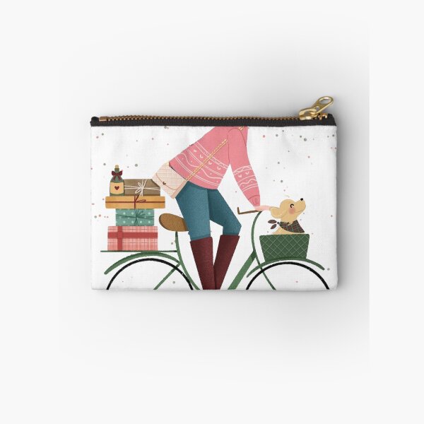 Item preview, Girl Cycling with Her Dog and Many Christmas Presents on a Bike designed and sold by SnorgleKip.