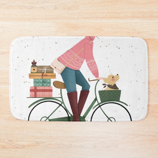 Item preview, Girl Cycling with Her Dog and Many Christmas Presents on a Bike designed and sold by SnorgleKip.