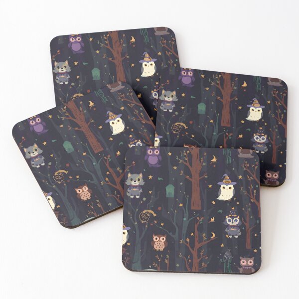 Item preview, Enchanted Forest Halloween: Dark Owl and Wolf Pattern designed and sold by MoonlitDoodles1.