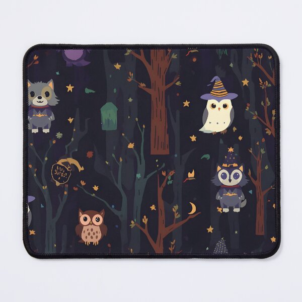 Item preview, Enchanted Forest Halloween: Dark Owl and Wolf Pattern designed and sold by MoonlitDoodles1.