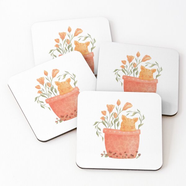Item preview, Cute Sleeping Kitten Resting Happily Inside an Orange Flower Pot designed and sold by SquiggleZot.
