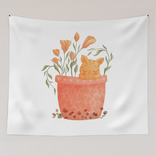 Item preview, Cute Sleeping Kitten Resting Happily Inside an Orange Flower Pot designed and sold by SquiggleZot.