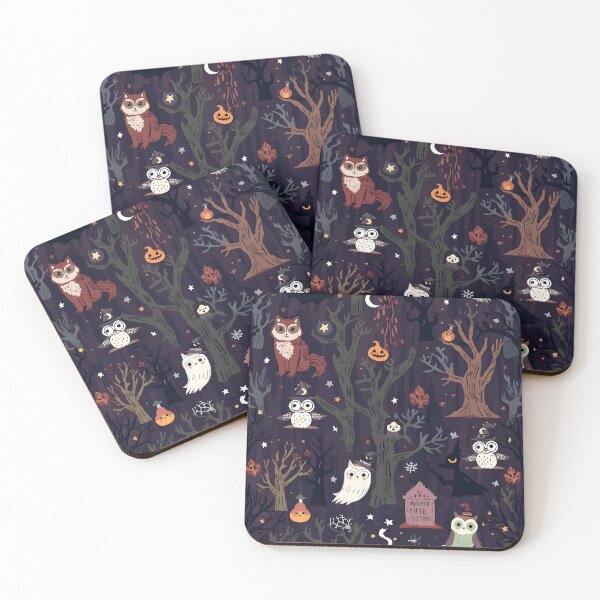 Item preview, Haunted Woodland Night: Cozy Owl and Fox Pattern designed and sold by MoonlitDoodles1.