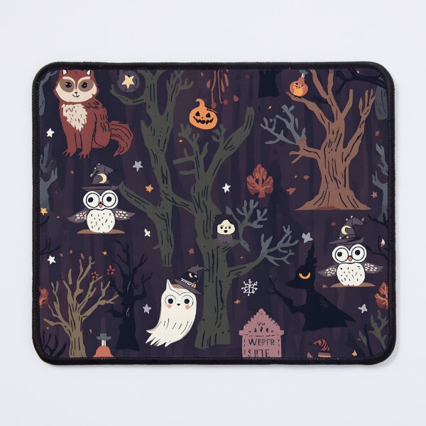 Item preview, Haunted Woodland Night: Cozy Owl and Fox Pattern designed and sold by MoonlitDoodles1.