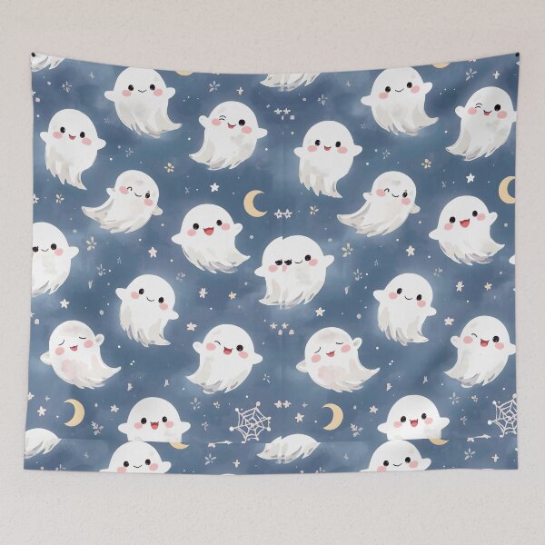 Item preview, Dreamy Wisp Ghosts: Soft Blue Spooky Pattern designed and sold by MoonlitDoodles1.