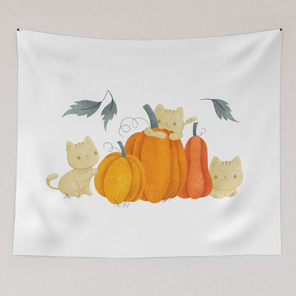 Item preview, Adorable Kittens Playing Around Three Large Orange Autumn Pumpkins designed and sold by SquiggleZot.