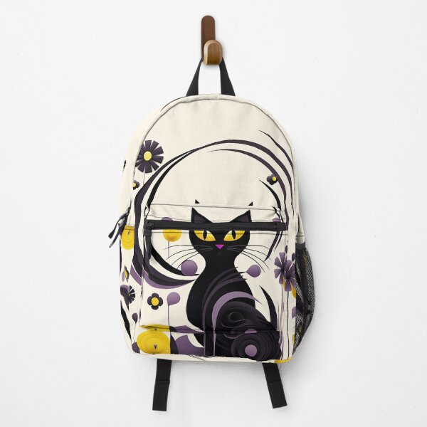 Item preview, Whimsical Harmony: Cat & Floral Abstract in Calligraphic Style, Black, Yellow, White & Light Purple designed and sold by PaintbrushPlace.