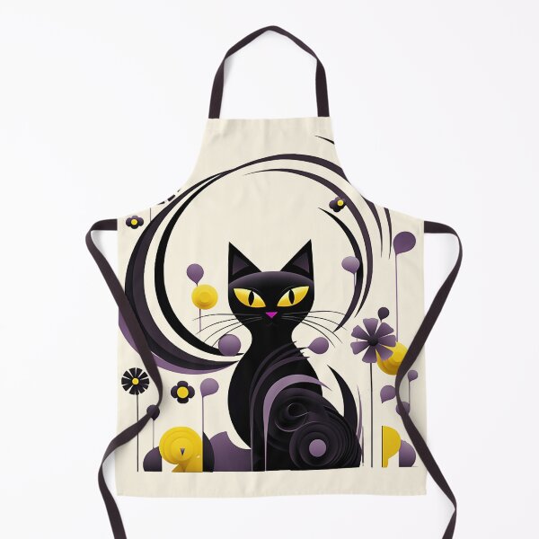 Item preview, Whimsical Harmony: Cat & Floral Abstract in Calligraphic Style, Black, Yellow, White & Light Purple designed and sold by PaintbrushPlace.