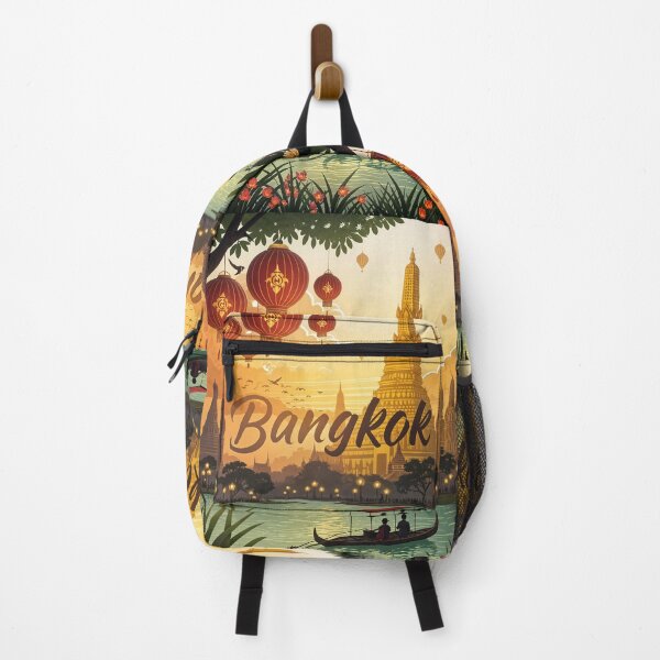 Item preview, Bangkok Thailand Sunset Art Travel Poster – Wat Arun Temple & Lantern River Scene designed and sold by Witsprings.