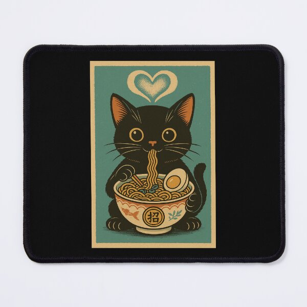 Item preview, Ramen Cat Black Cat Shōwa Ticket Frame Japanese Vintage Style Art designed and sold by Damcoc.