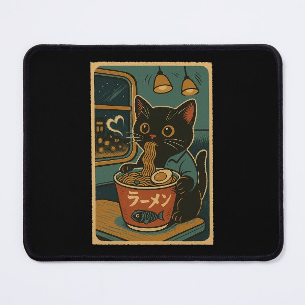 Item preview, Ramen Cat Black Cat Train Bento Ramen Japanese Vintage Style Art designed and sold by Damcoc.