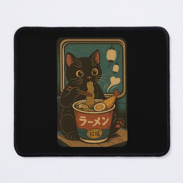 Item preview, Ramen Cat Black Cat Train Bento Ramen Japanese Vintage Style Art designed and sold by Damcoc.