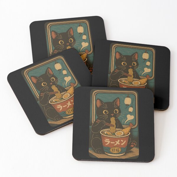 Item preview, Ramen Cat Black Cat Train Bento Ramen Japanese Vintage Style Art designed and sold by Damcoc.