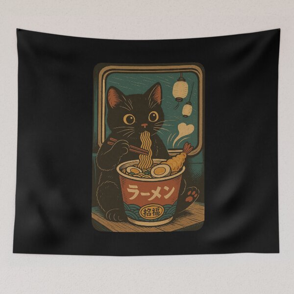 Item preview, Ramen Cat Black Cat Train Bento Ramen Japanese Vintage Style Art designed and sold by Damcoc.