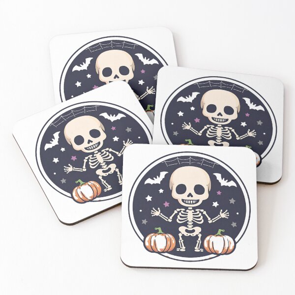 Item preview, Halloween Skeleton Inside Circular Night Banner With Pumpkins, Bats, Stars, And Spider Web Motif designed and sold by KanDa-Shop.