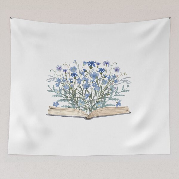 Item preview, Watercolor Open Book with Blue Flowers Floral Aesthetic designed and sold by Nature Hues.